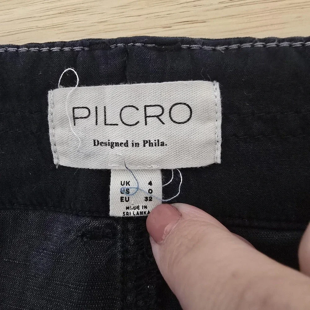 Pilcro Pants Womens 0 Black Lyocell Linen Blend Cropped Wide Leg High Rise Ankle